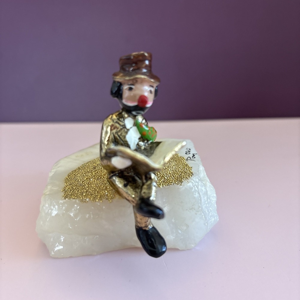 Vintage, Signed Ron Lee Clown Figurine Emmitt Kelly 24k Gold 1985